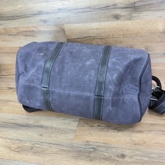 F.H. Wadsworth NYC Blue Matron Fabric Black Leather Trim Zip Duffle Bag Size L - Picture 4 of 10